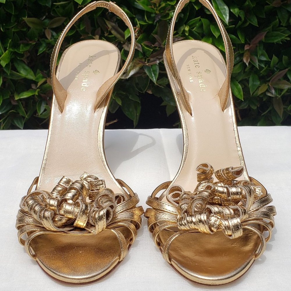 Kate Spade Gold Curly Ribbon Slingback Heeled Sandals Size 9B